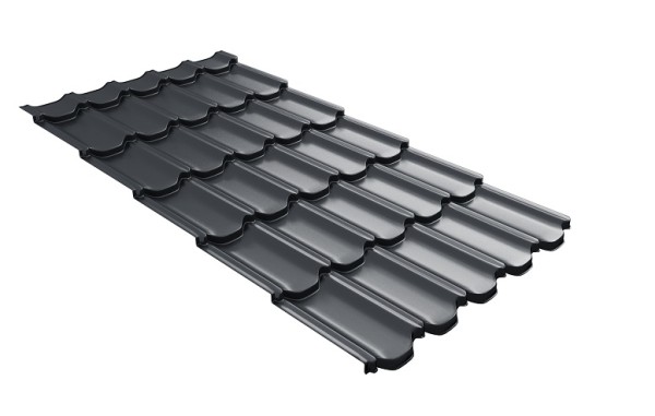 Металлочерепица квинта плюс с 3D резом 0,5 Satin Мatt RAL 7024 мокрый асфальт купить в Печоре